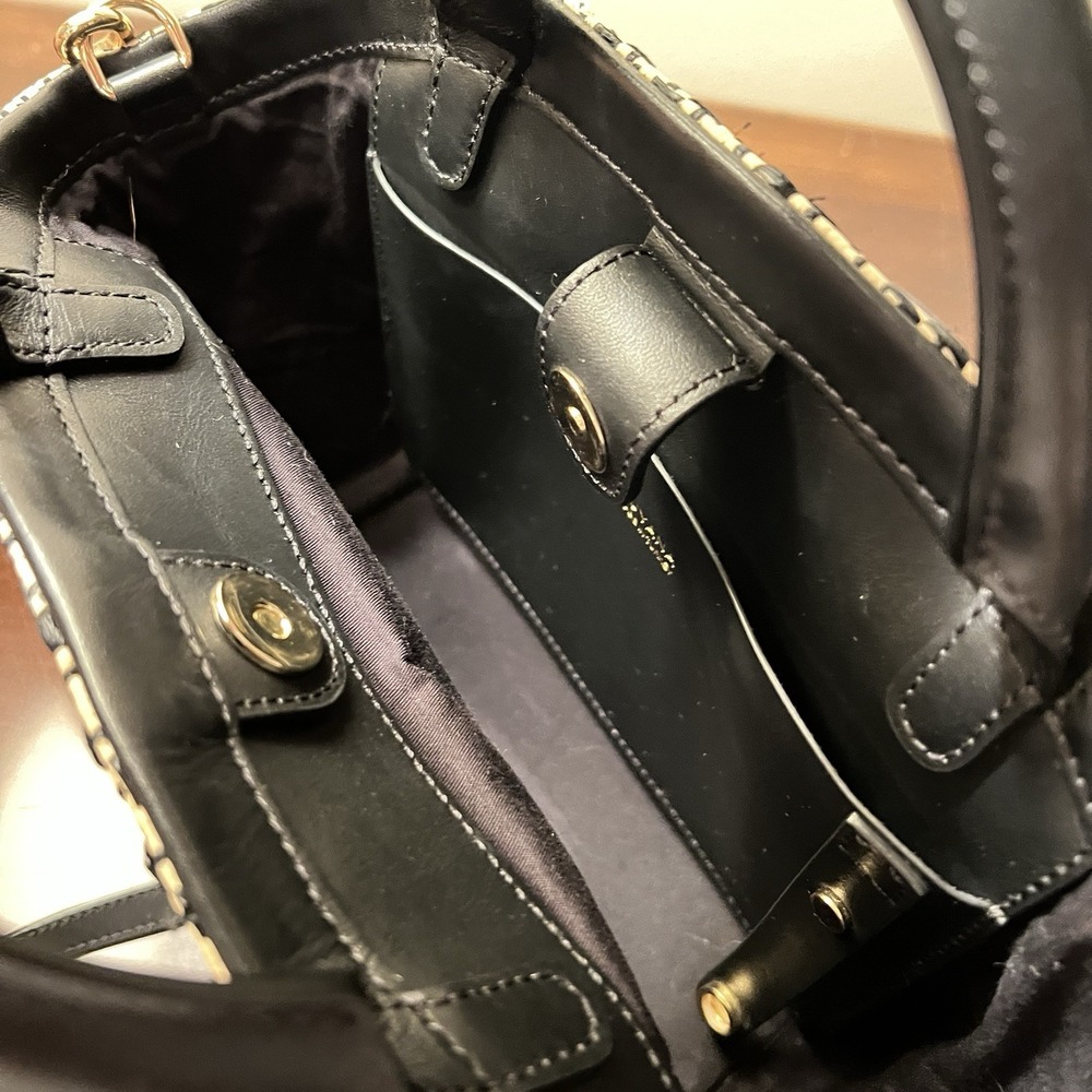 Cuyana Mini Palma Tote Natural/Black Italian Leather Trim Woven Coastal Luxury - Picture 8 of 14